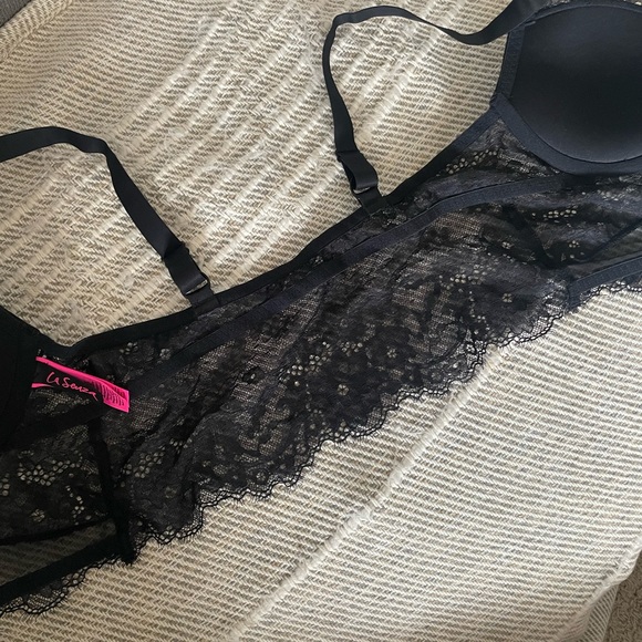 La Senza black delicate lace push up corset top bra with zipper / Size S - Picture 5 of 5